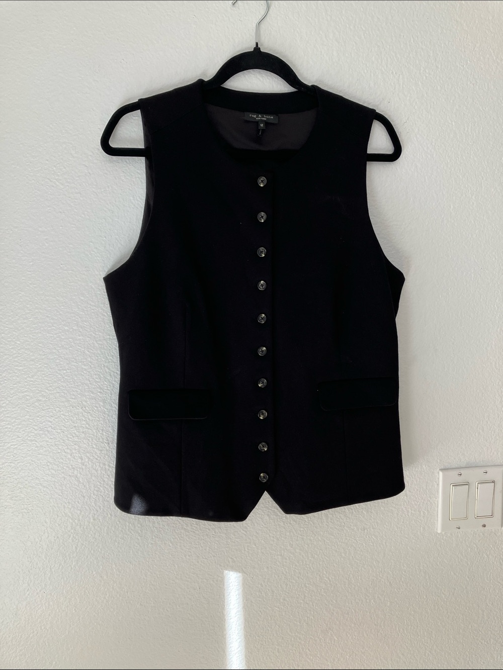 rag & bone Black Sleeveless Button Front Vest